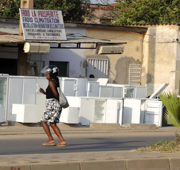 A refrigerator storefront in Uganda, from the cover of the 2022 Berkeley Lab report "Cost-Benefit Analysis for Energy Efficient Refrigerators and Freezers in Uganda" 