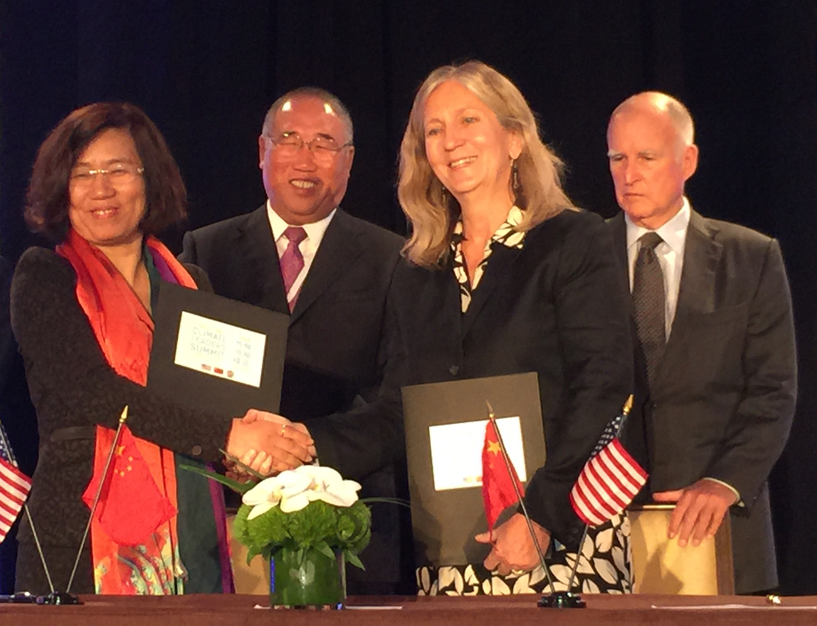 California Gov. Jerry Brown, China Energy Group leader Lynn Price, and members of the Chinese delegation at the U.S.-China Climate Leaders Summit in Los Angeles. California Gov. Jerry Brown, China Energy Group leader Lynn Price, and members o